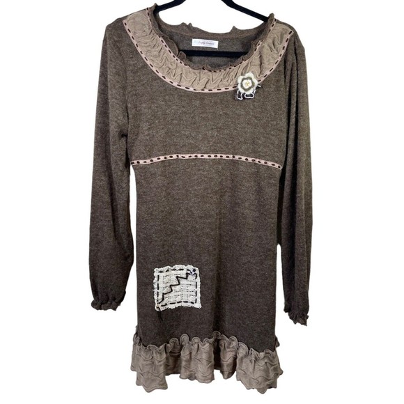 Simply Couture Wool Blend Knit Embellished Sweater Dress Medium Cottagecore - Picture 1 of 15